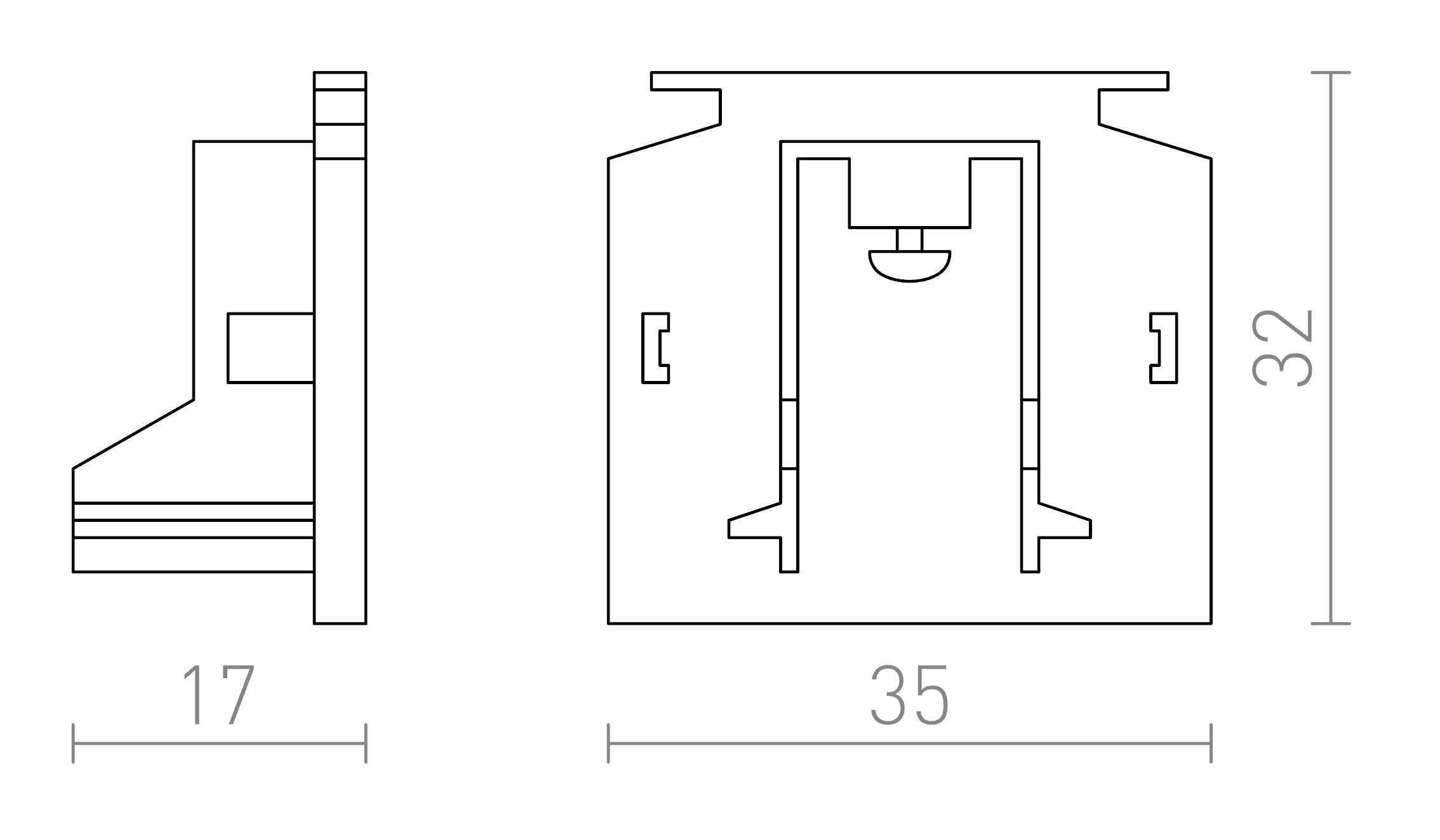 EUTRAC  end cap for 3-circuit track - Product sketch