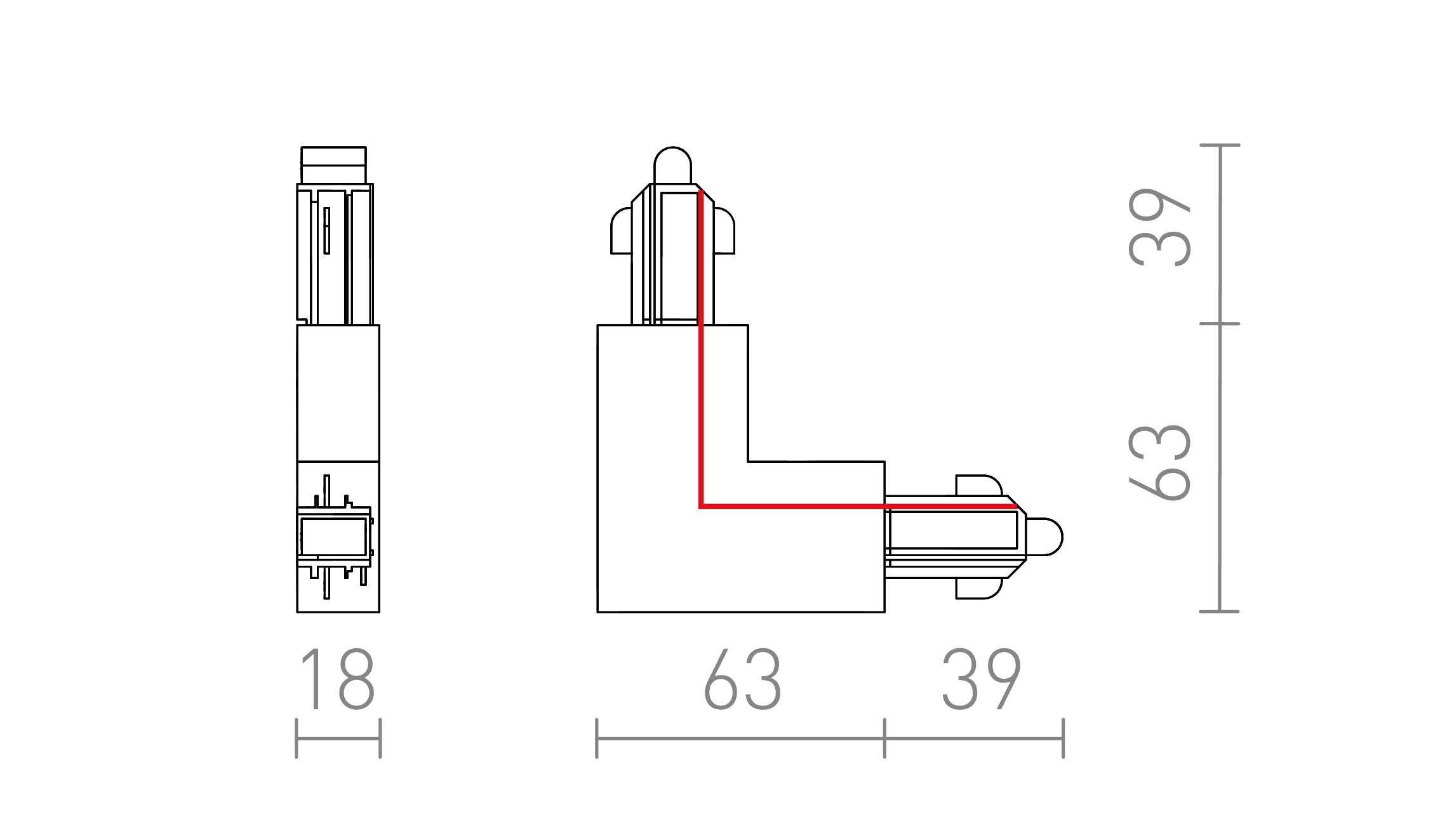 KÜLSŐ L CSATLAKOZÓ EGYÁRAMKÖRÖS SÍNRE  - Product sketch