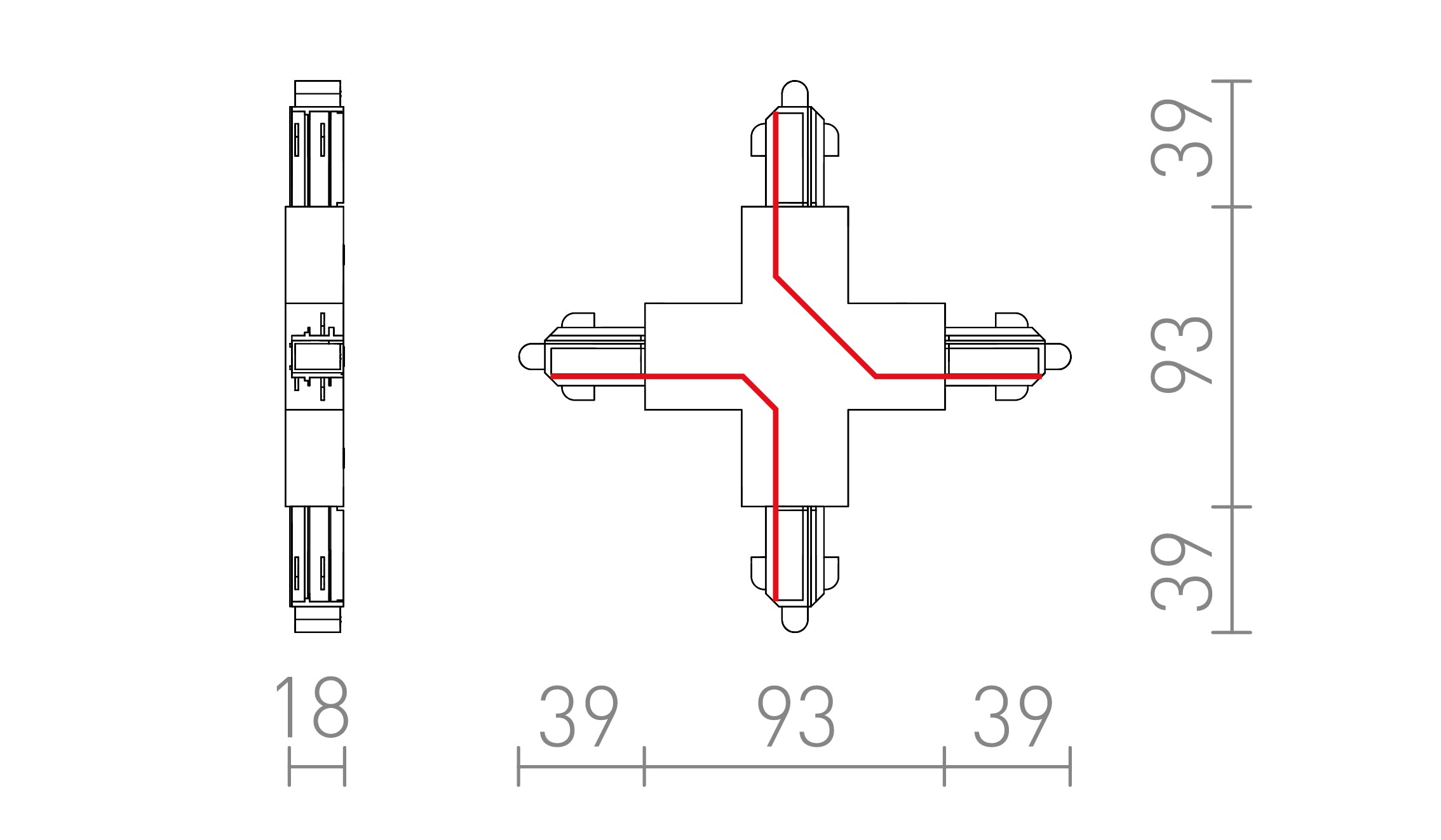 X CSATLAKOZÓ EGYÁRAMKÖRÖS SÍNRE - Product sketch