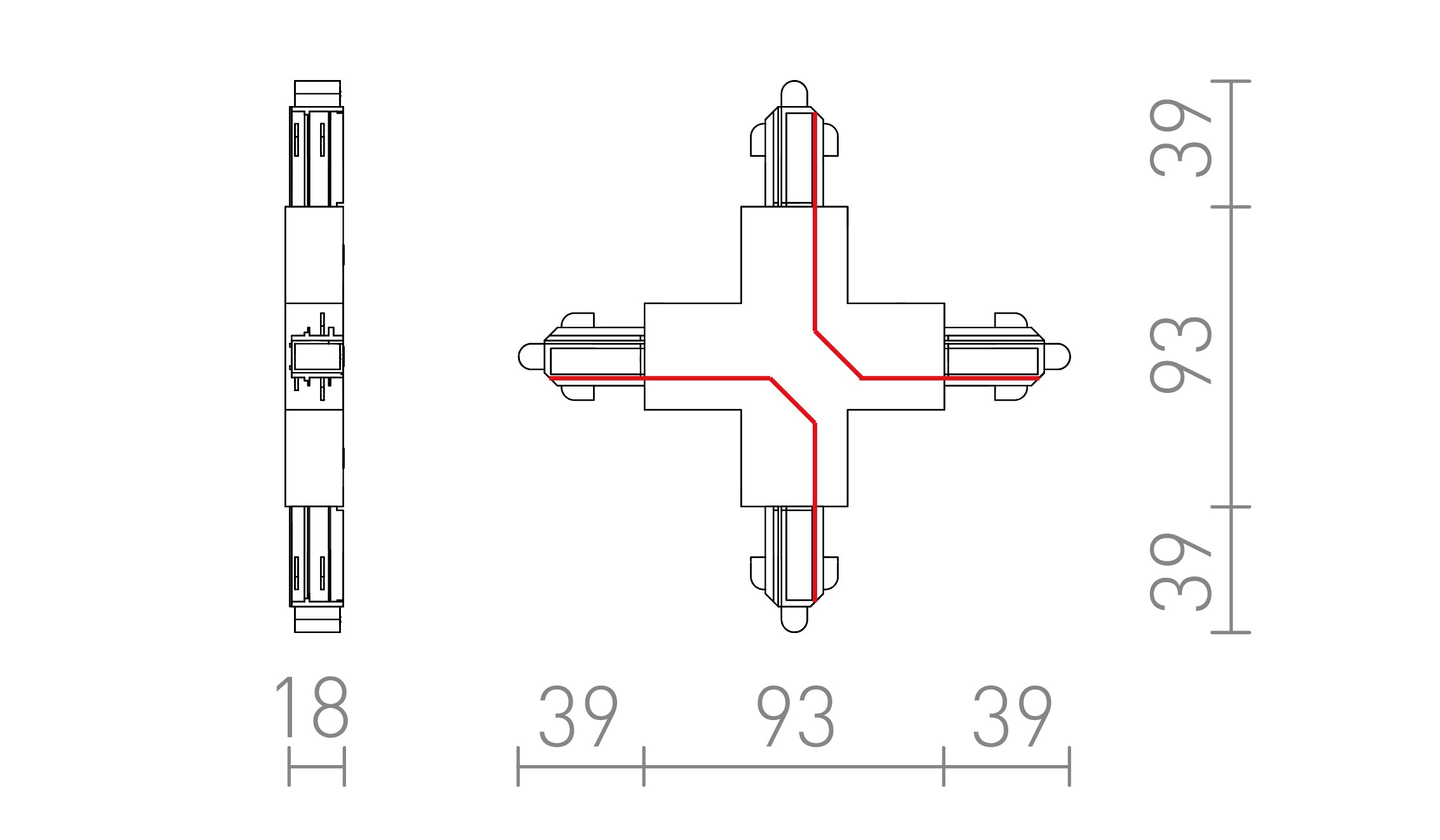 X CSATLAKOZÓ EGYÁRAMKÖRÖS SÍNRE - Product sketch