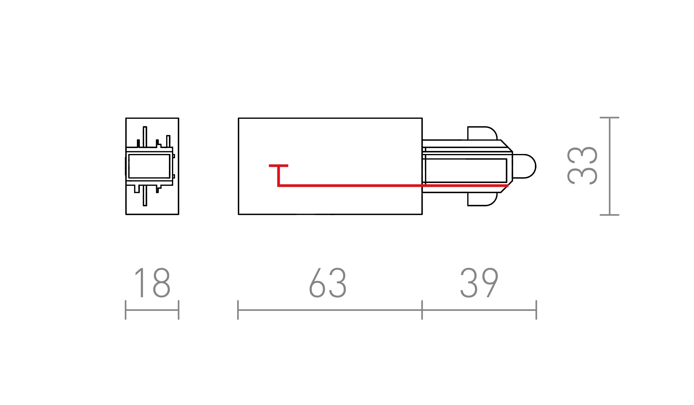 BAL TÁPCSATLAKOZÓ EGYÁRAMKÖRÖS SÍNRE - Product sketch