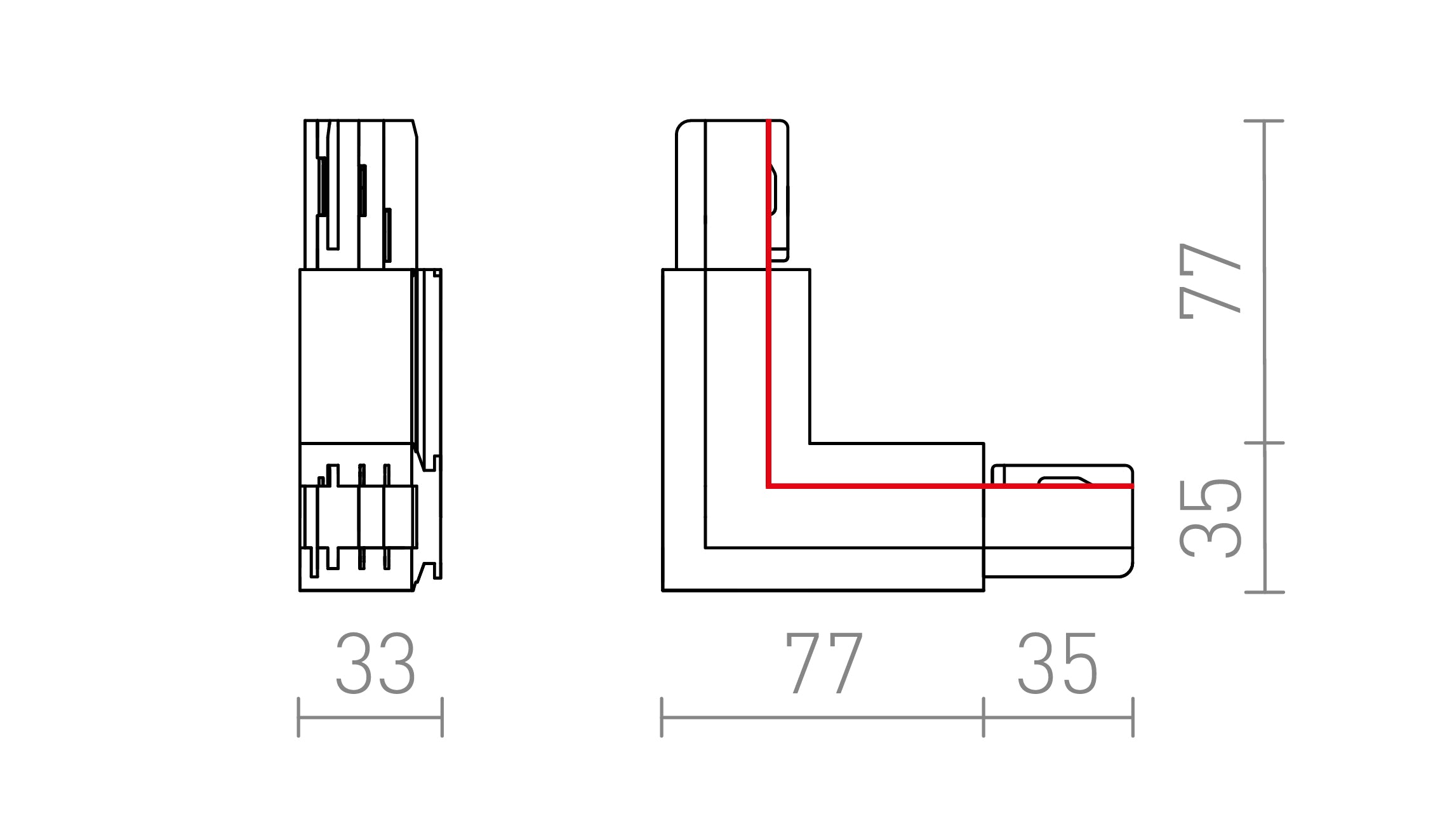 EUTRAC BELSŐ L SAROK CSATLAKOZÓ - Product sketch