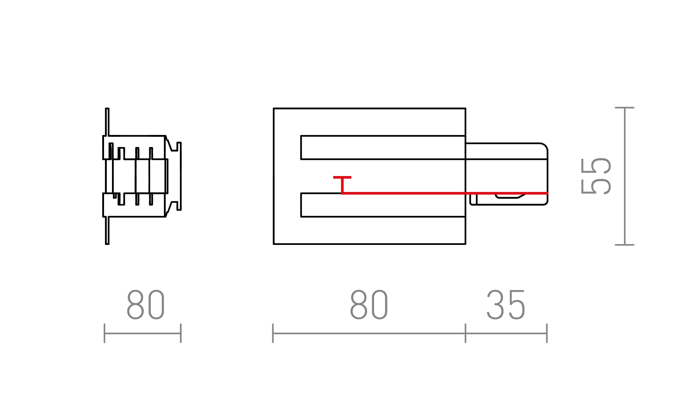 EUTRAC BAL TÁPCSATLAKOZÓ SÜLLYESZTETT SÍNRE - Product sketch