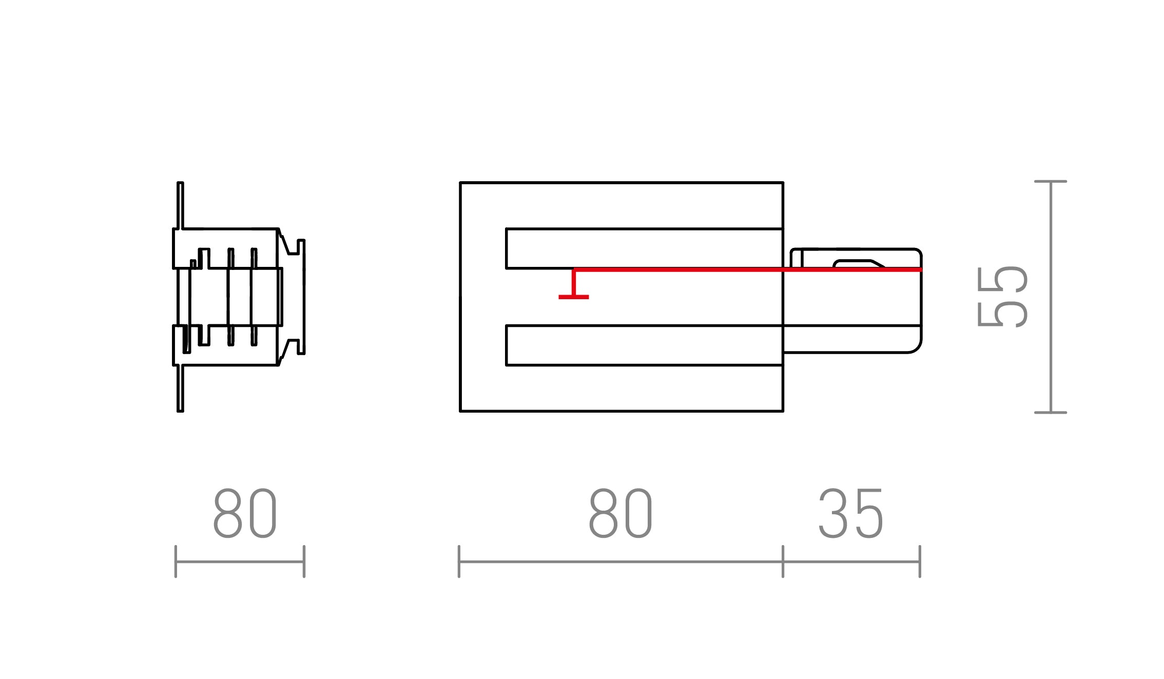 EUTRAC JOBB TÁPCSATLAKOZÓ SÜLLYESZTETT SÍNRE - Product sketch