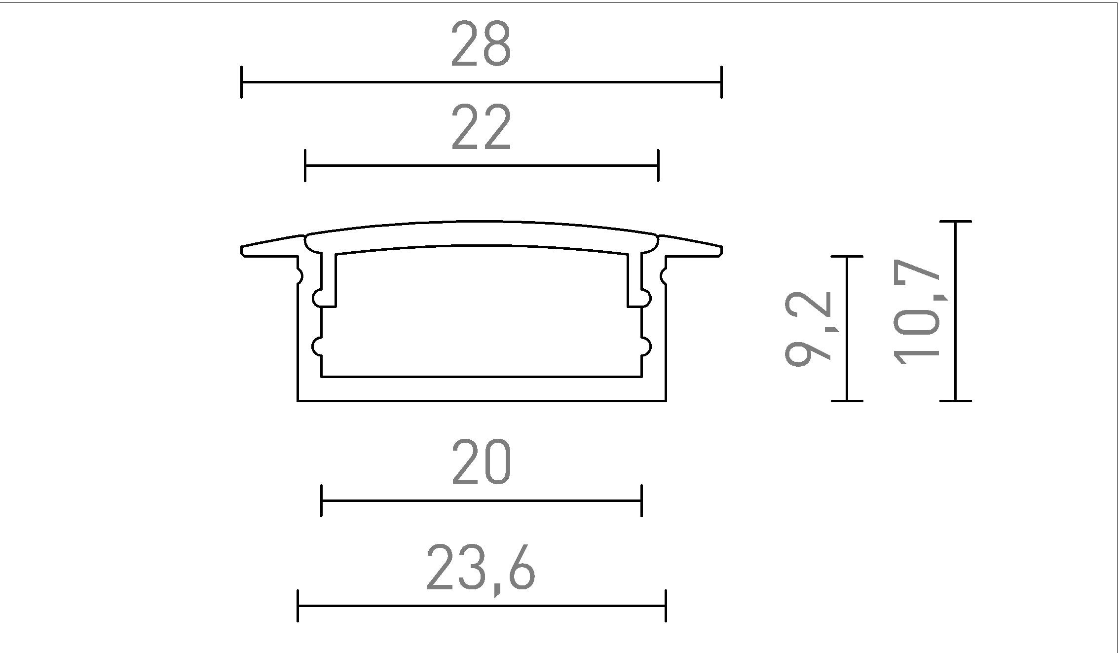 LED PROFILE A recessed 1m - Product sketch